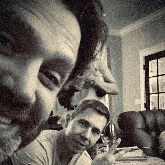 Mike and Justin at a table